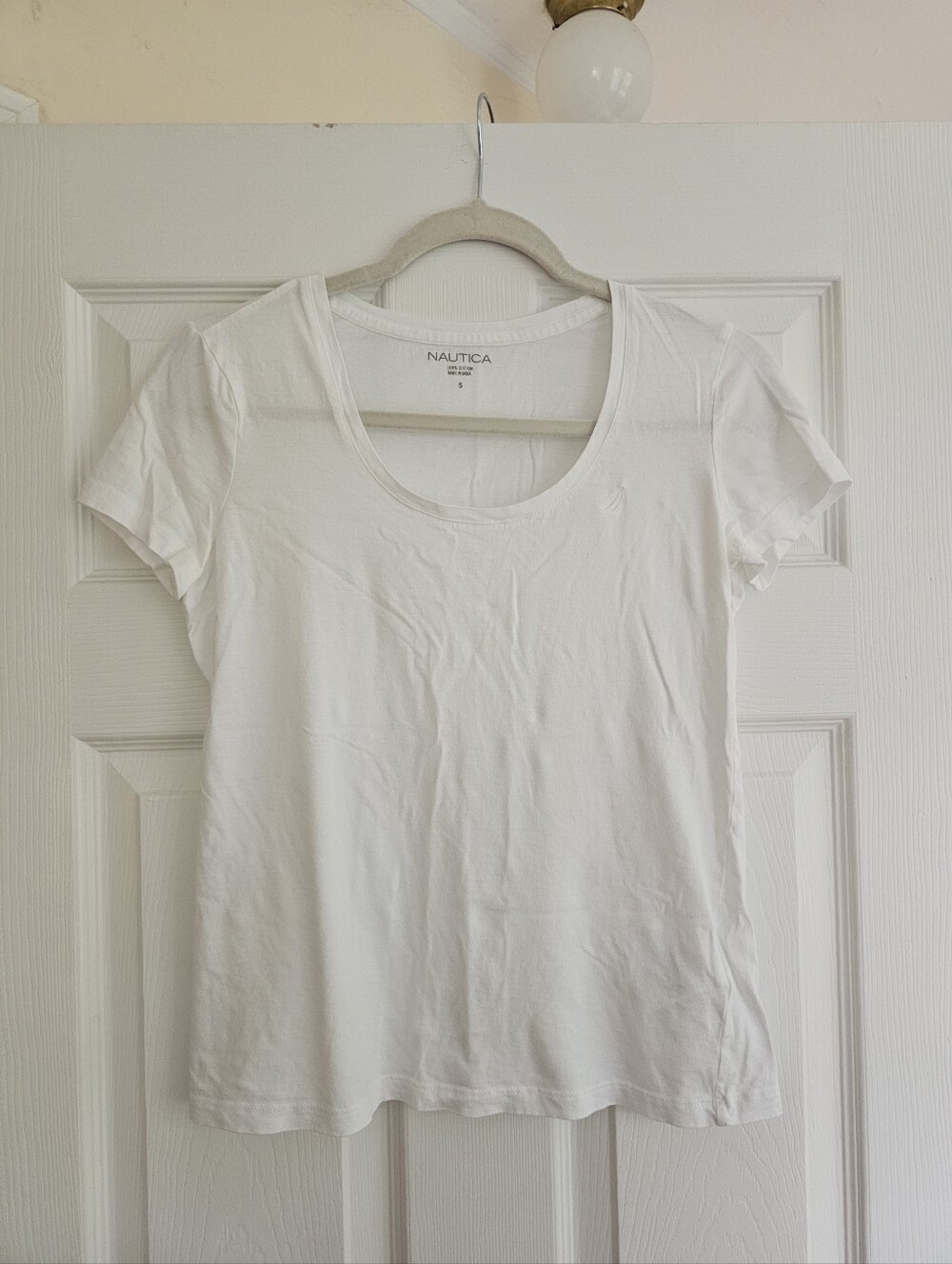 Nautica White Scoop Neck Short Sleeve Tee Small 100 Cotton Basic Top